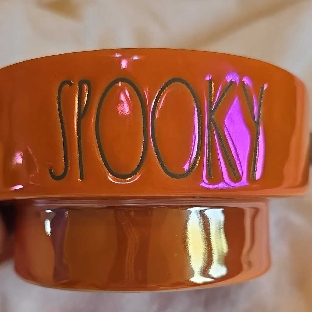 Rae Dunn Spooky Orange Artisan Collection Halloween Pet Bowl